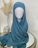 Vente en ligne hijab bleu canard à enfiler avec bonnet, en gros et au détail voile soie de médine de bonne qualité 100% opaque, long, livraison rapide en 24H Nouveau hijab en soie de médine à enfilé avec bonnet intégrer, Cendrijab est situé dans le nord de la France